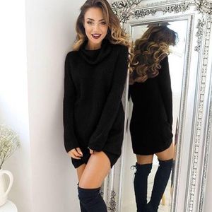 Black Long Sleeve Knitted Turtleneck Dress